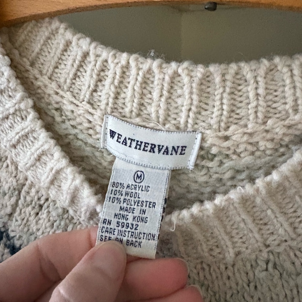 Cozy Knit Patterned Sweater - Cream and Blue - Picture 2 of 3